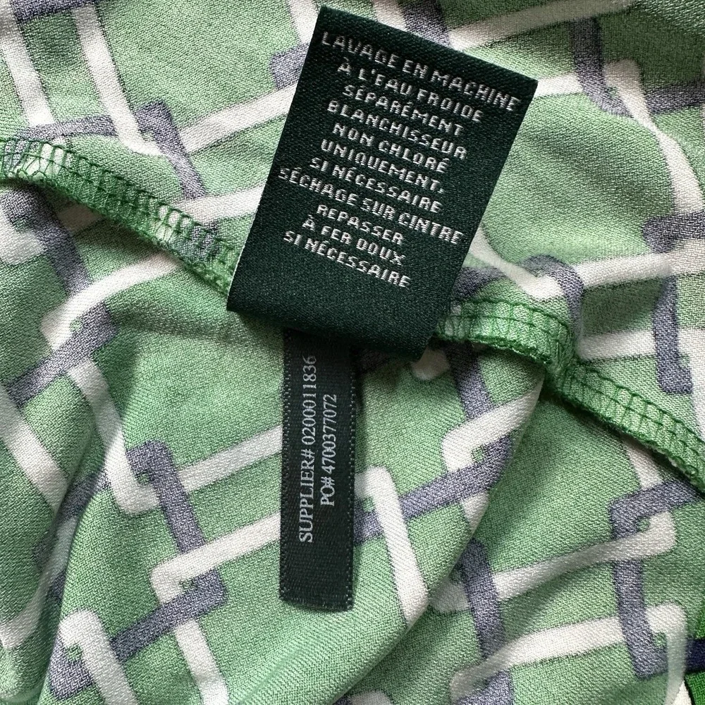 Lauren Ralph Lauren Ruched Sheath Dress Green Geometric Chain Print Womens 12